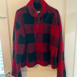 Thread & Supply plush buffalo plaid half zip sweater